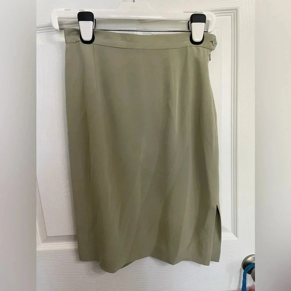 Vintage Rena Rowan Womens Skirt SZ 6 Tan Beige Pencil Knee Length 100% Silk